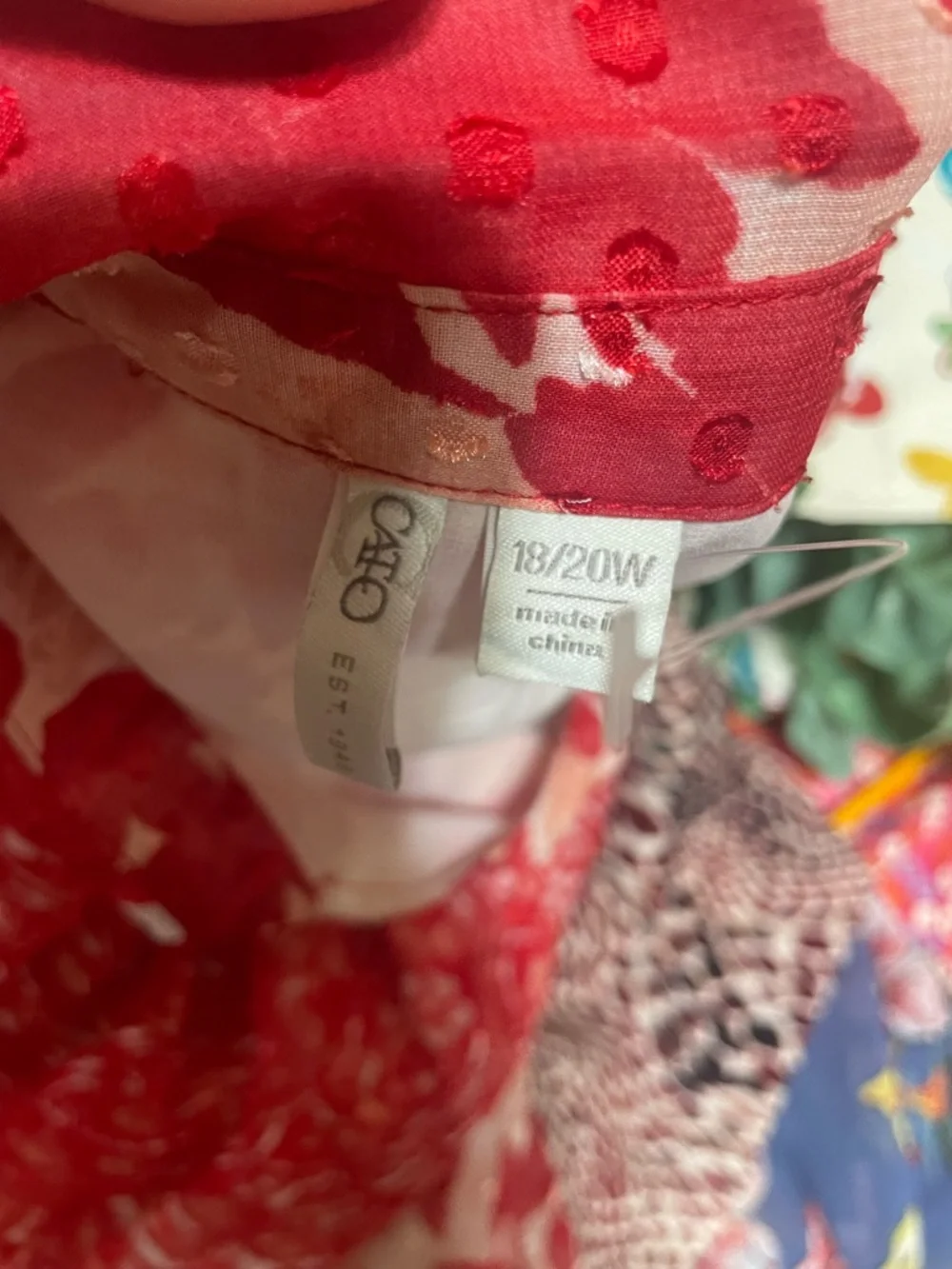 Cato Red and Cream Floral Ruffle V-Neck Blouse - Picture 3 of 3